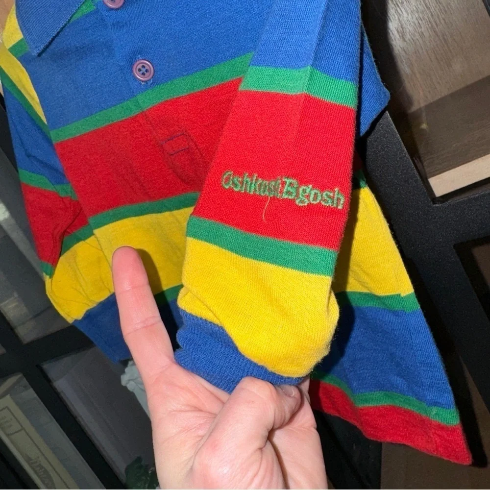 1980s OshKosh B'gosh toddler boys polo rugby Shirt long sleeve colorful stripes